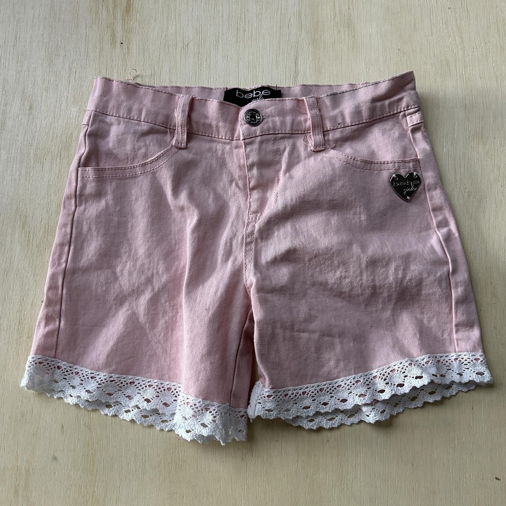 Bebe Girls Shorts Girls 10 Pink Twill Lace Trim Chino Stretch Casual Summer